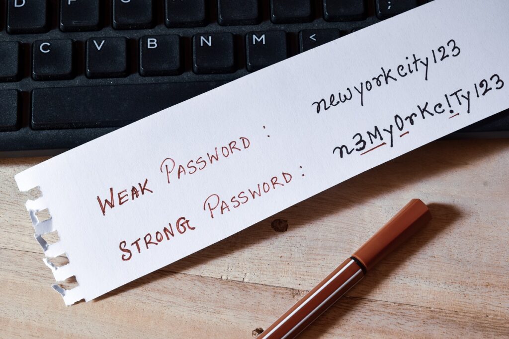A strong password written on a piece of paper - home internet safety tips