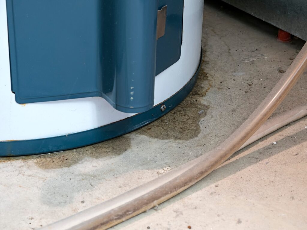 A puddle underneath a water heater