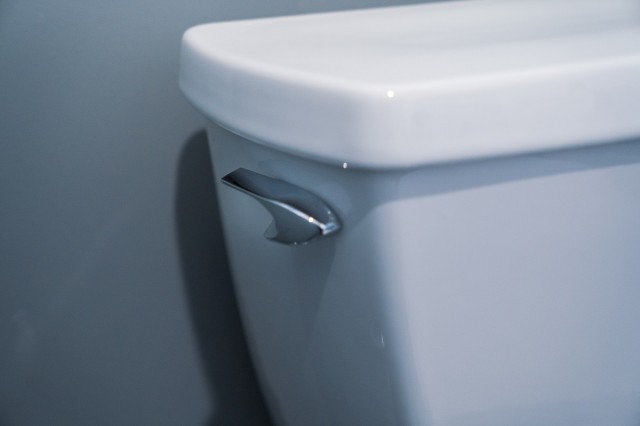 A close-up on the handle to flush the tank