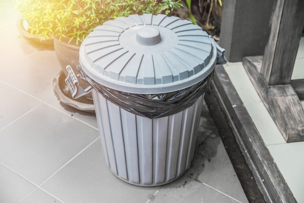 gray residential trash can