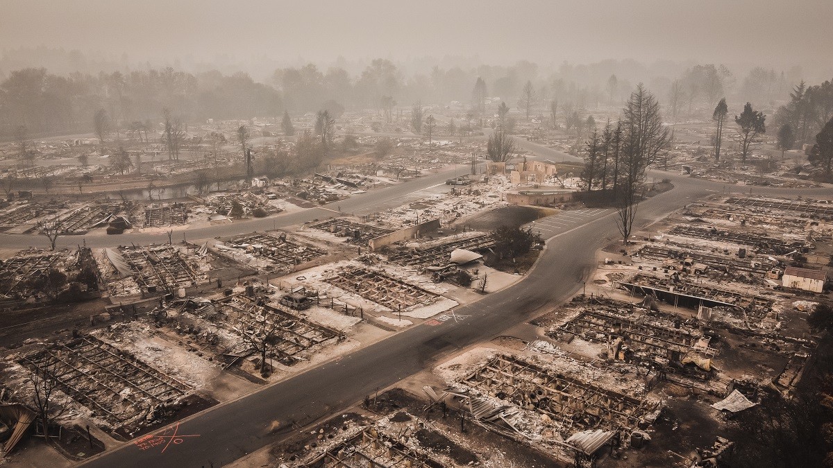 aftermath of a fire in a community