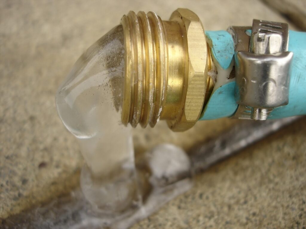 ice forming at the end of a garden hose