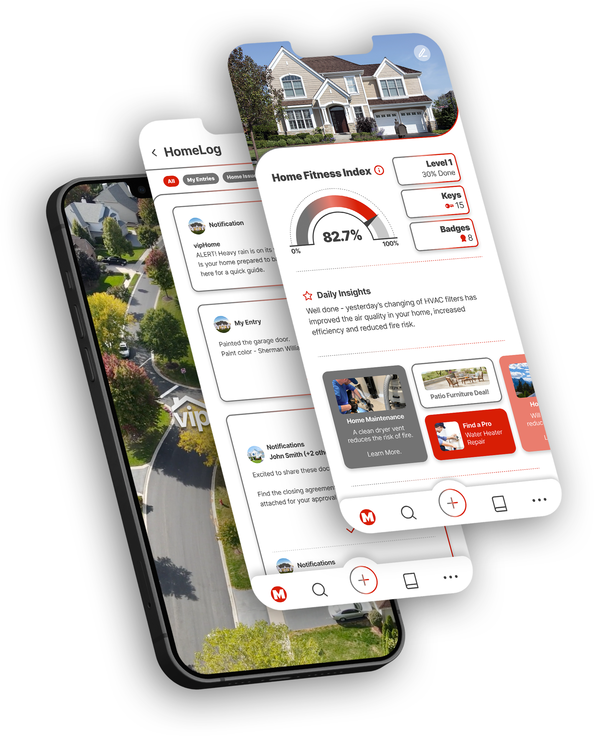 Branded vipHome.app app on stacked phones for Mapfre Insurance